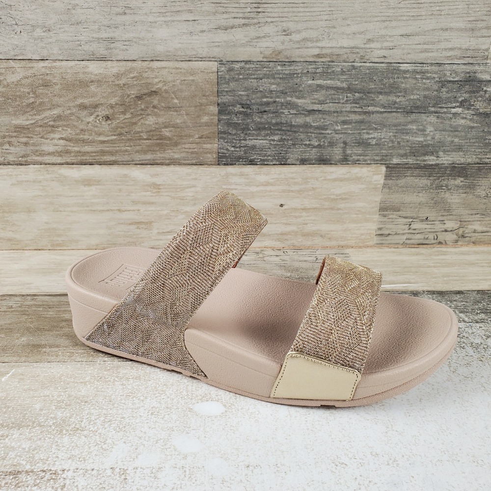 FitFlop Lulu Glitz Womens Slides Sandals Sz 8 Platino Polyester Slip On Comfort